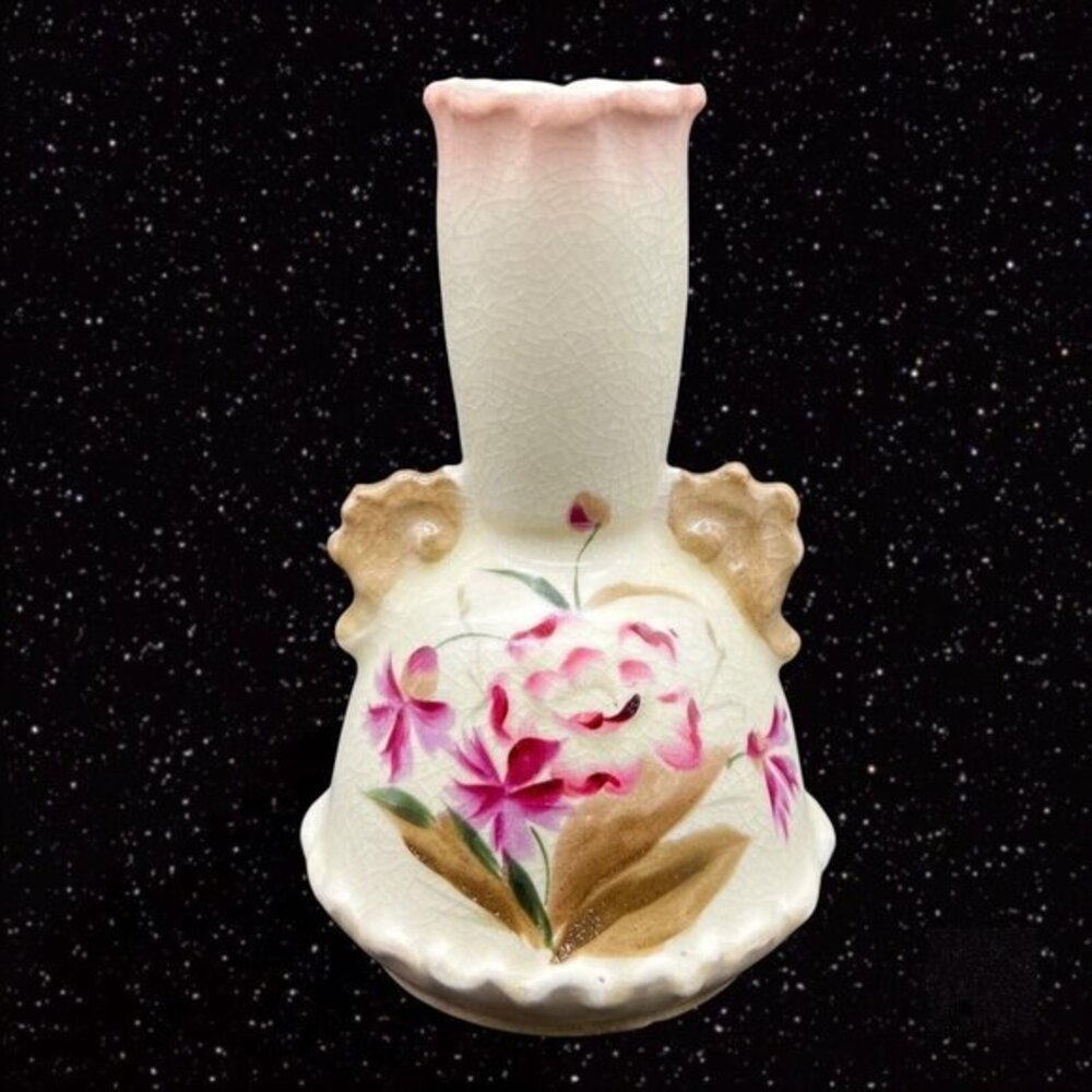 Antique Art Pottery Vase Signed Hand Painted Flowers Vintage 5”T‎ 1.5”W